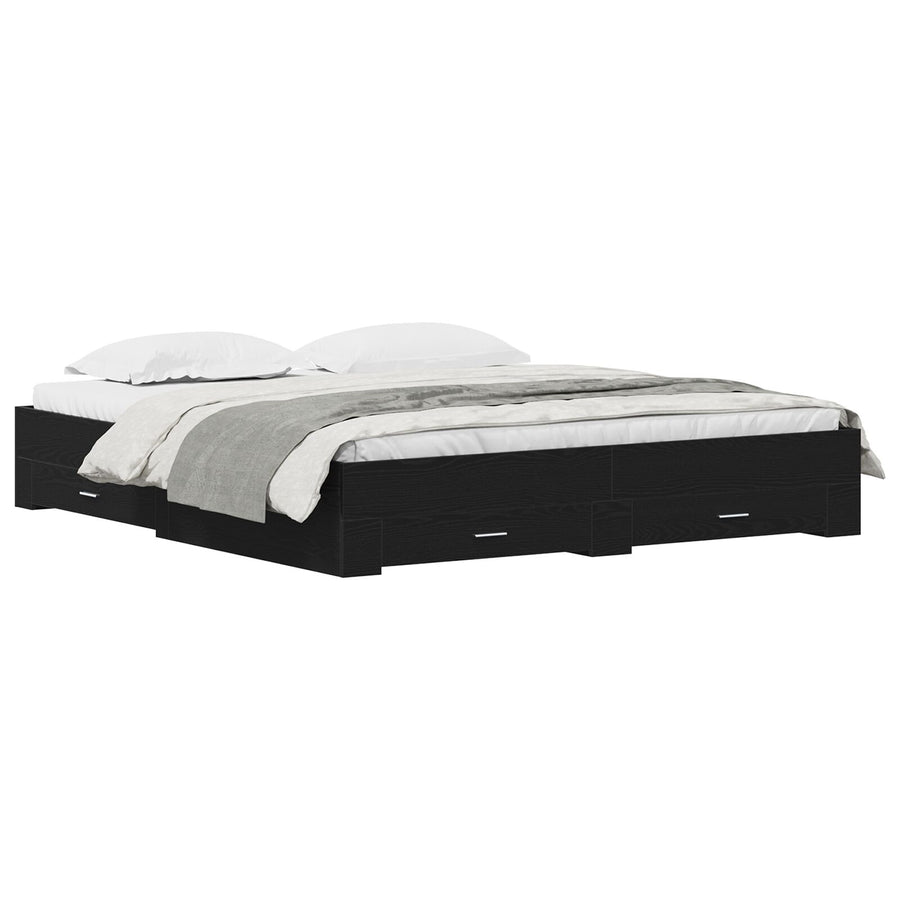 Bedframe Met Laden Zwart Eiken 180X200 Cm Geprefabriceerd Hout Ambachtelijk Eiken