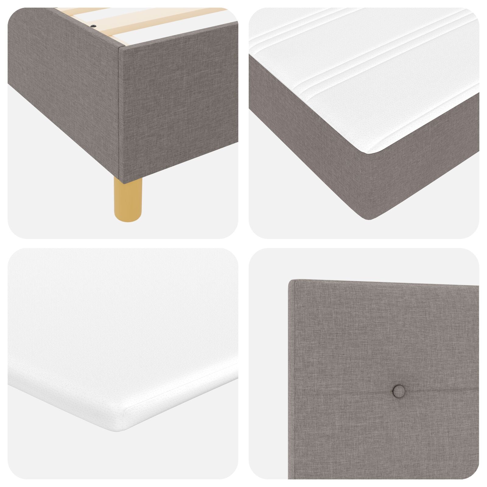 Boxspringbed Met Matras En Bank Stof Taupe 160 x 200 cm Knopgeplooid