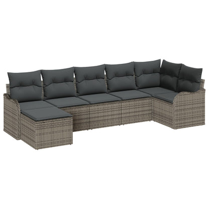 7-delige Tuin Sofa Set met Kussens Grijs Poly Rattan, vidaXL 2-Persoons Tuin Sofa met Kussens Grijs Poly Rattan