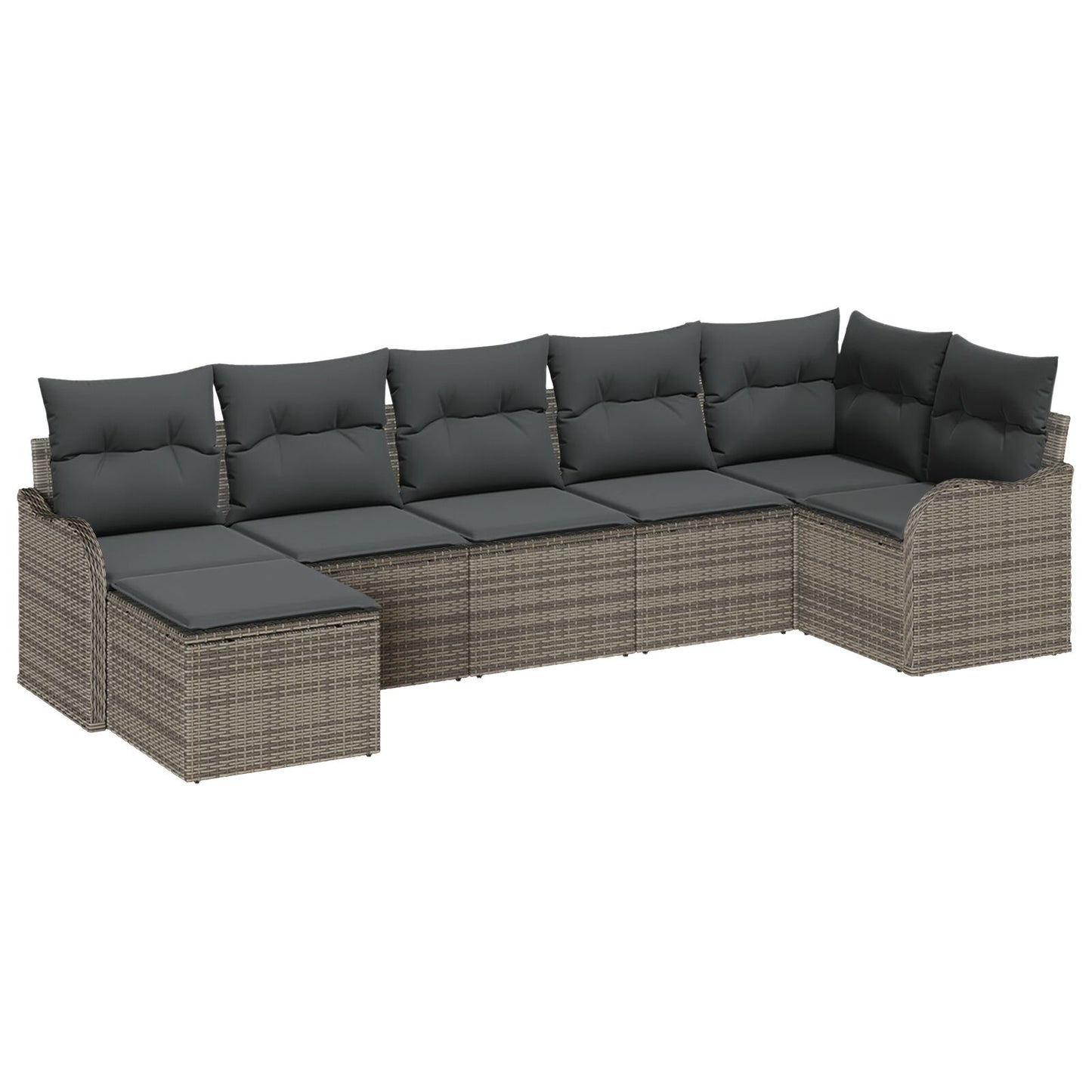 7-delige Tuin Sofa Set met Kussens Grijs Poly Rattan, vidaXL 2-Persoons Tuin Sofa met Kussens Grijs Poly Rattan