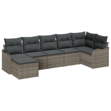 7-delige Tuin Sofa Set met Kussens Grijs Poly Rattan, vidaXL 2-Persoons Tuin Sofa met Kussens Grijs Poly Rattan