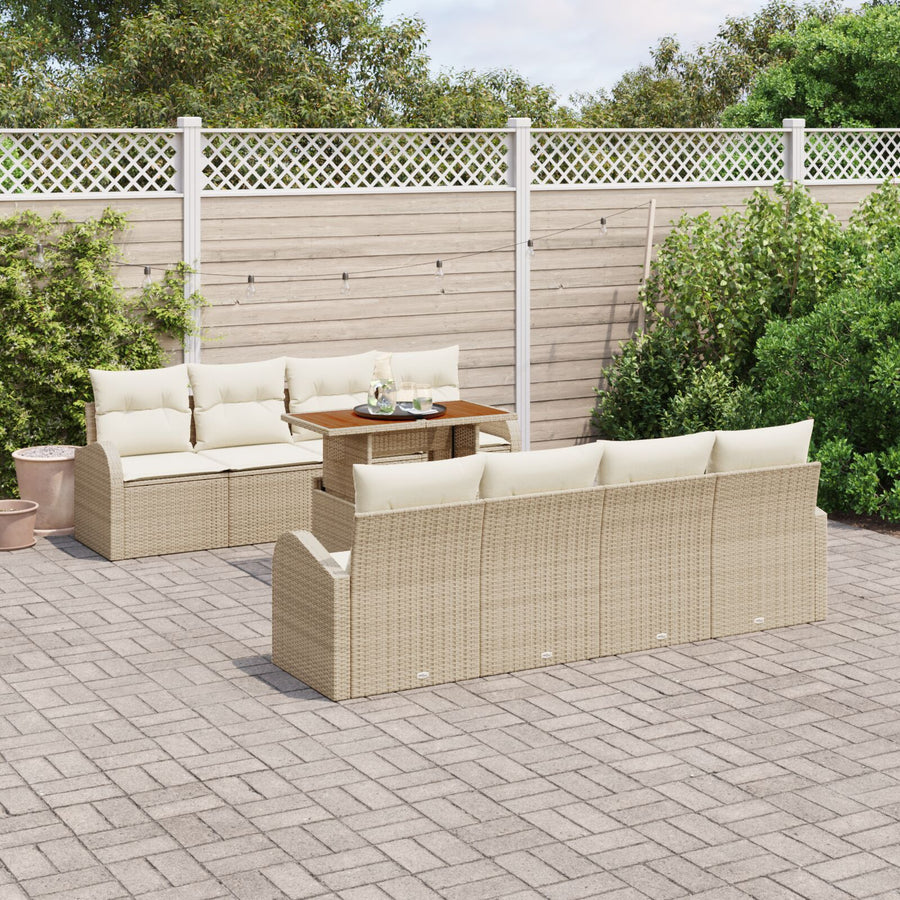 9-Delige Tuin Eethoek Met Kussens Beige Poly Rattan Acacia