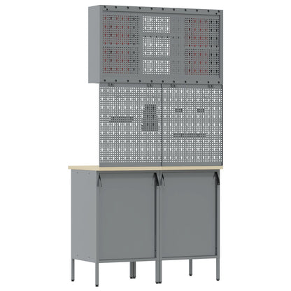 6-Delige Werkbankset Staal 2x (84 cm) Rood 2x kast + 2x prikbord + 2x kast met deur