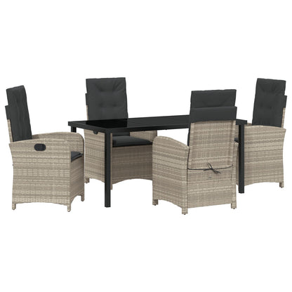 5-Delige Tuin Eetset Met Kussens Lichtgrijs Poly Rattan