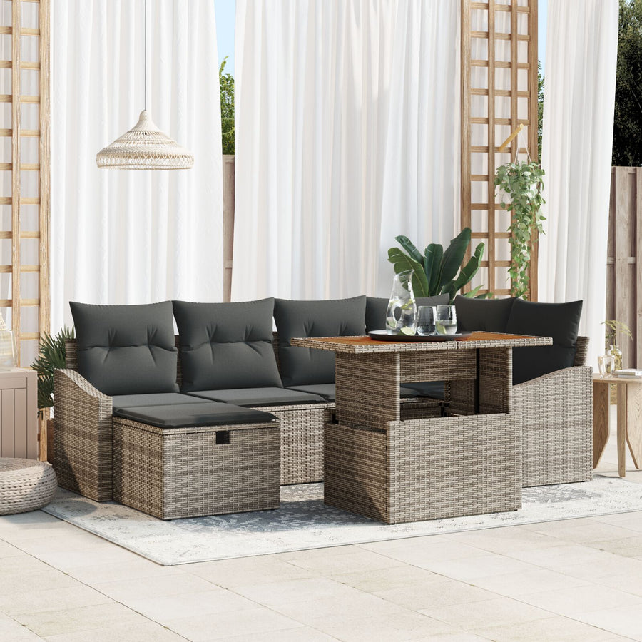 7-Delige Tuinbank Set Met Kussens Grijs Poly Rattan Wit