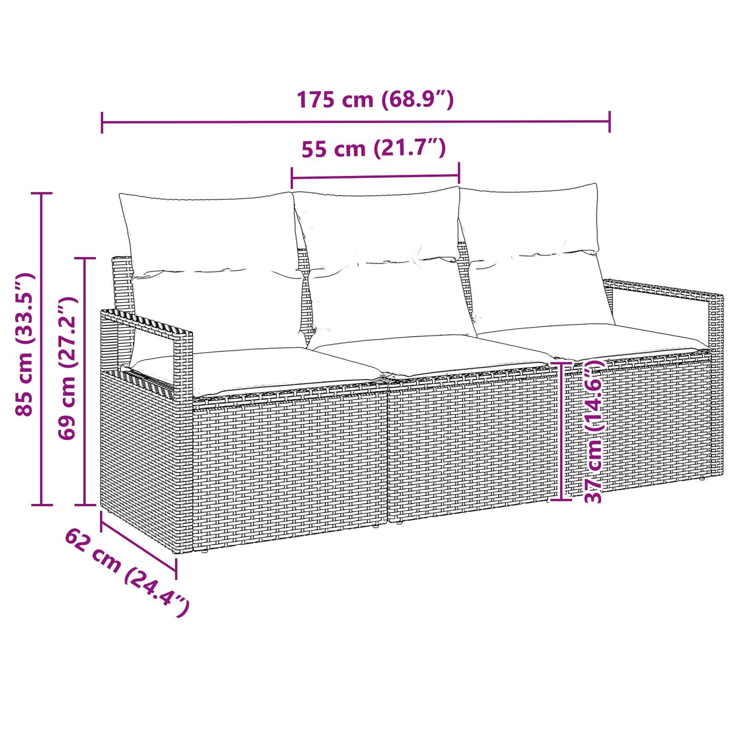 3-Delige Tuinsofa Set Met Kussens Beige Poly Riet, 2-Zits Tuinsofa Met Opbergruimte & Kussens Beige Poly Riet Gegalvaniseerd Staal