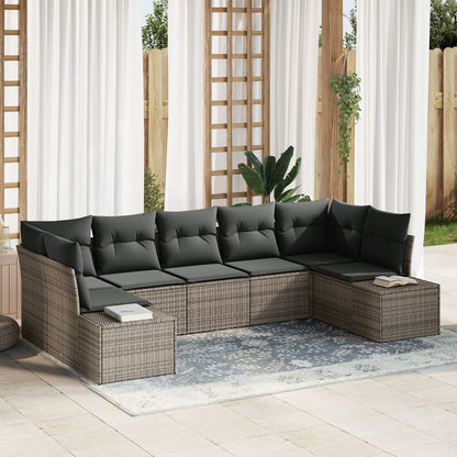 7-Delige Tuinbank Set Met Kussens Grijs Poly Rattan