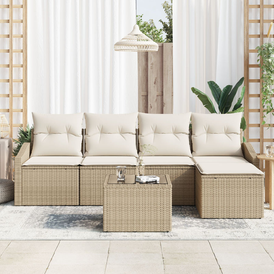 6-Delige Tuin Sofa Set Met Kussens Bruin Poly Riet