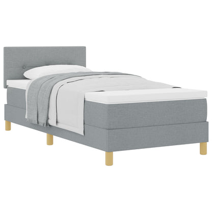 Boxspring Bed Met Matras Stof Lichtgrijs 100 x 200 cm Knop geplooid
