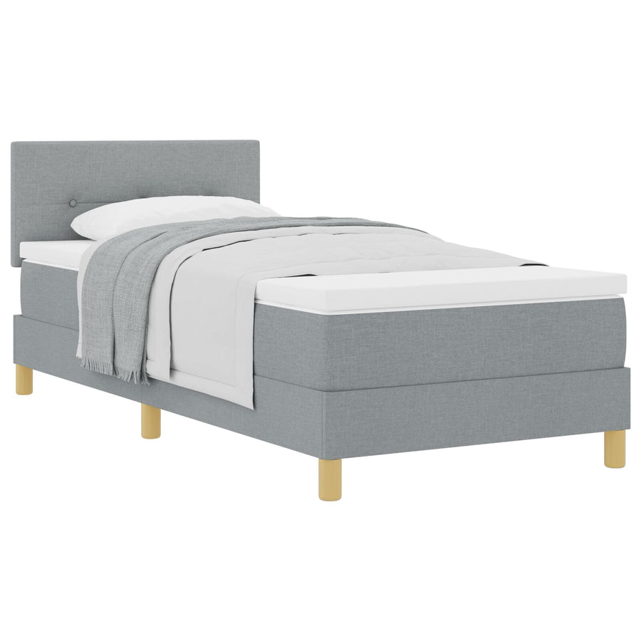Boxspring Bed Met Matras Stof Lichtgrijs 100 x 200 cm Knop geplooid