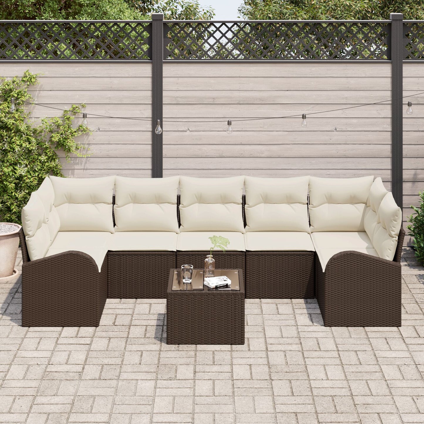 8-Delige Tuin Sofa Set Met Kussens Bruin Poly Rattan