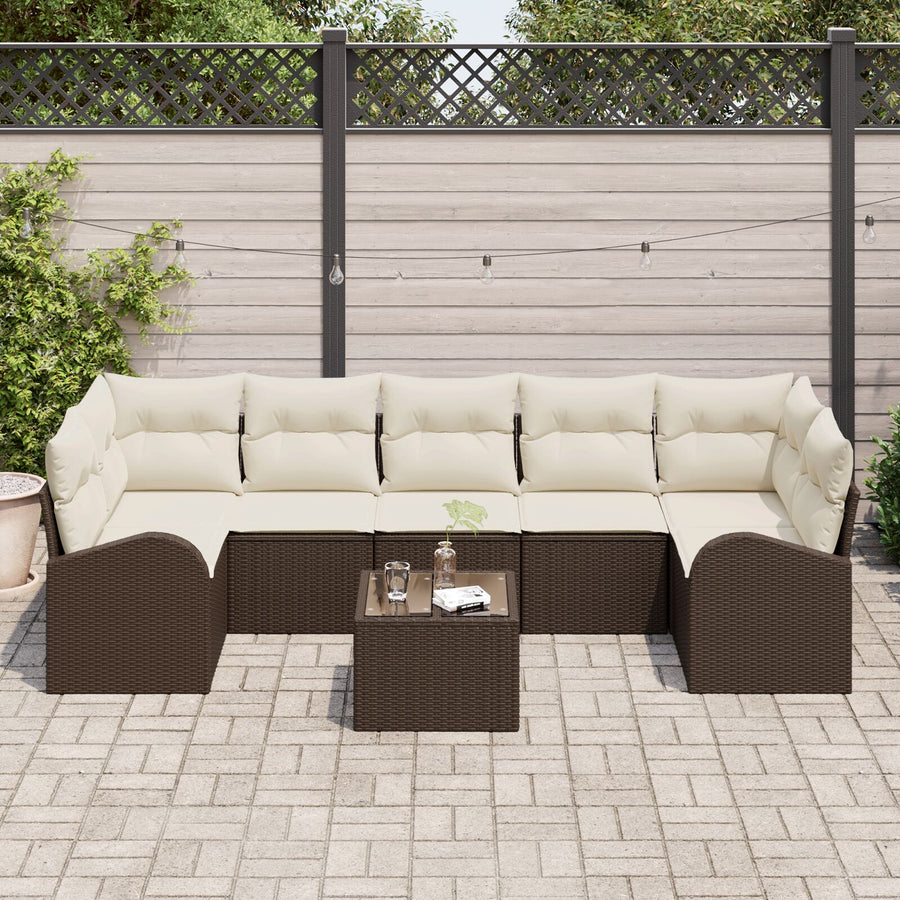 8-Delige Tuin Sofa Set Met Kussens Bruin Poly Rattan