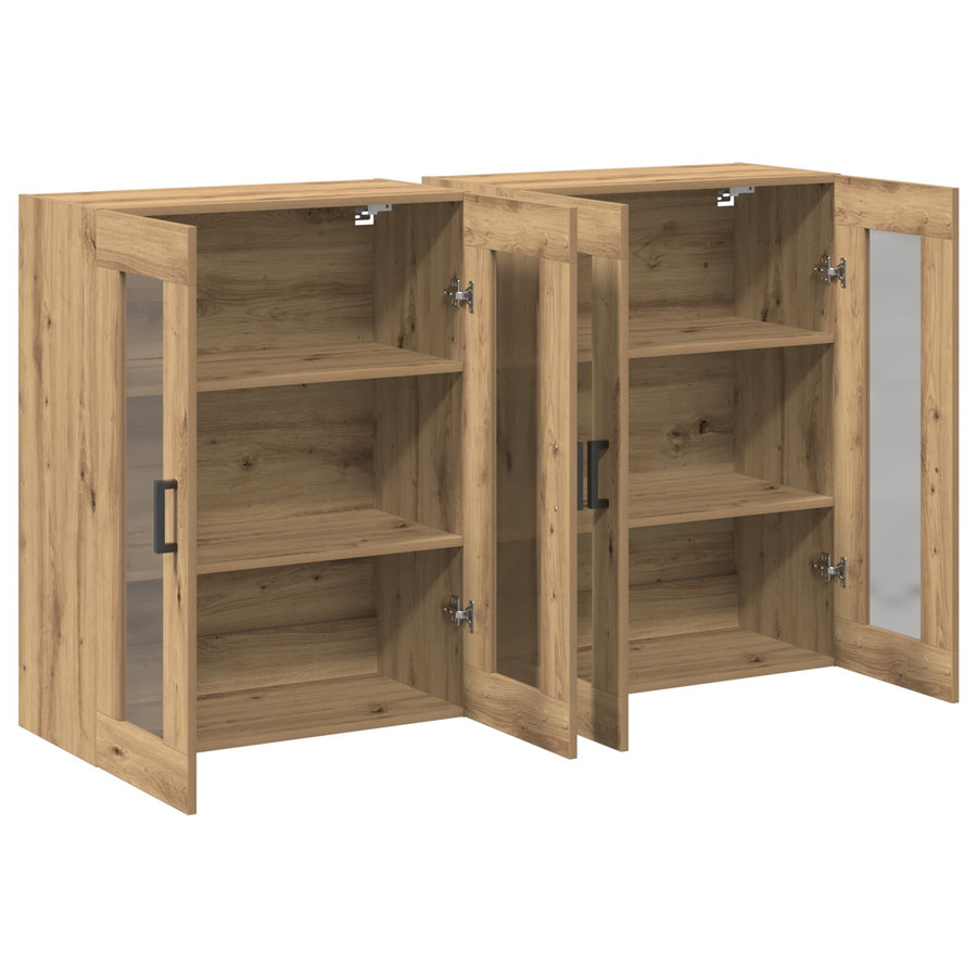 Wandkast Set Van 2 Artisan Eiken Bewerkt Hout 139 X 34 X 90 Cm