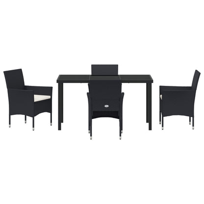 5-Delige Tuin Eetset Zwart Poly Rattan