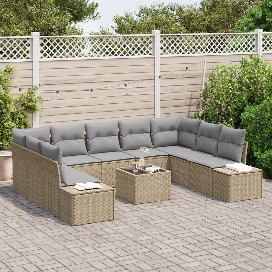 Tuinsofa Set Set Van 10 Polyethyleen Rattan Beige en grijs met tafel