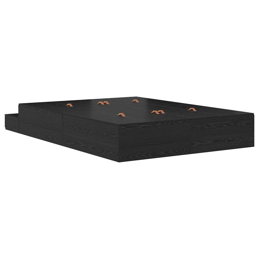 Opslag Bedframe Zwart Eiken Bewerkt Hout 140 X 190 Cm Artisanaal Eiken