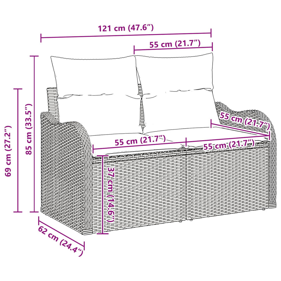 7-Delige Tuin Sofa Set Met Kussens Lichtgrijs Poly Rattan