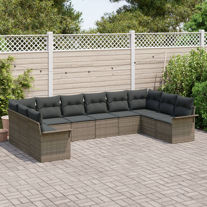 10-Delige Tuin Sofa Set Met Kussens Grijs Poly Rattan