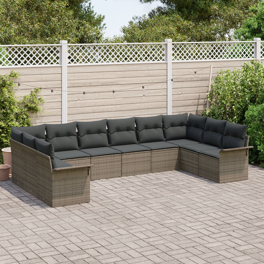 10-Delige Tuin Sofa Set Met Kussens Grijs Poly Rattan