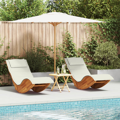 Zonligstoel Set Van 2 Crème, Natuurlijk Hout