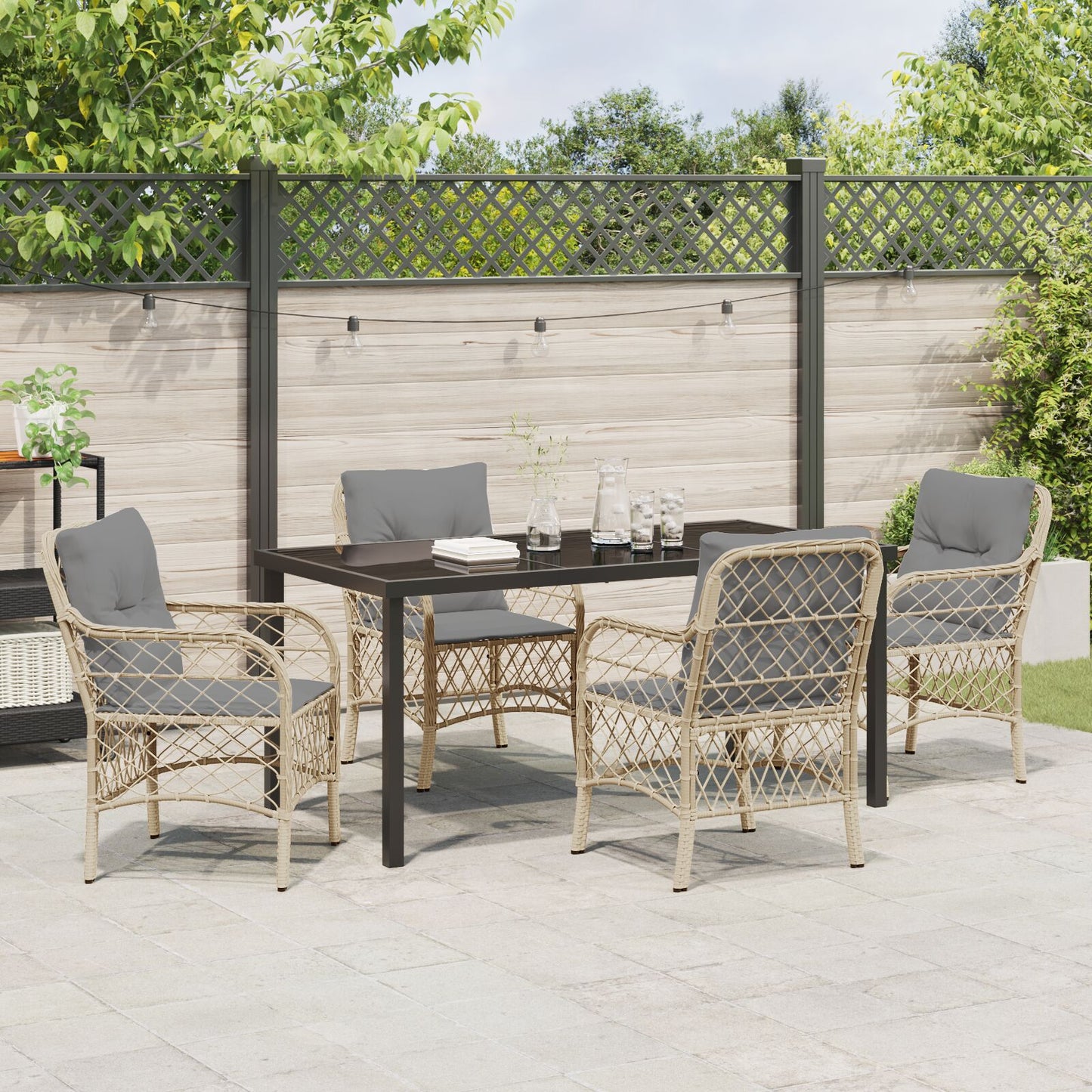 5-Delige Tuinset Met Kussens Beige Poly Rattan