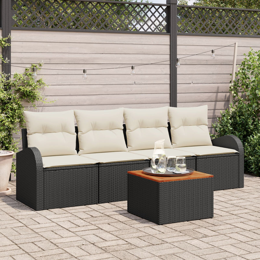 5-Delige Tuin Sofa Set Met Kussens Zwart Poly Rattan Acacia