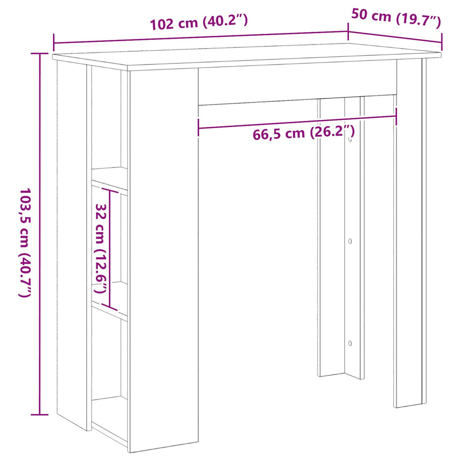 Bartafel Met Plank - Zwart Eiken, 102X50X103,5 Cm, Gemaakt Van Samengesteld Hout