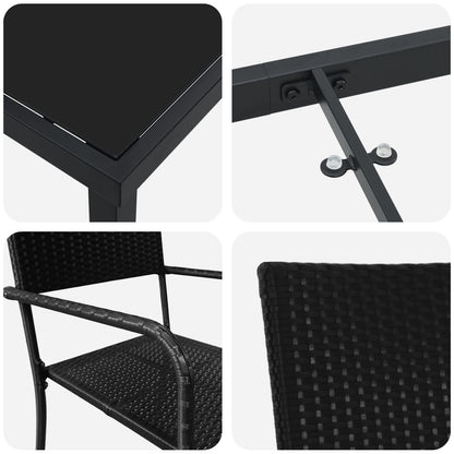 3 Delige Tuindinerset Zwart Poly Rattan