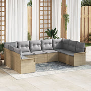 Tuinset poly rattan 9-delig beige met kussens