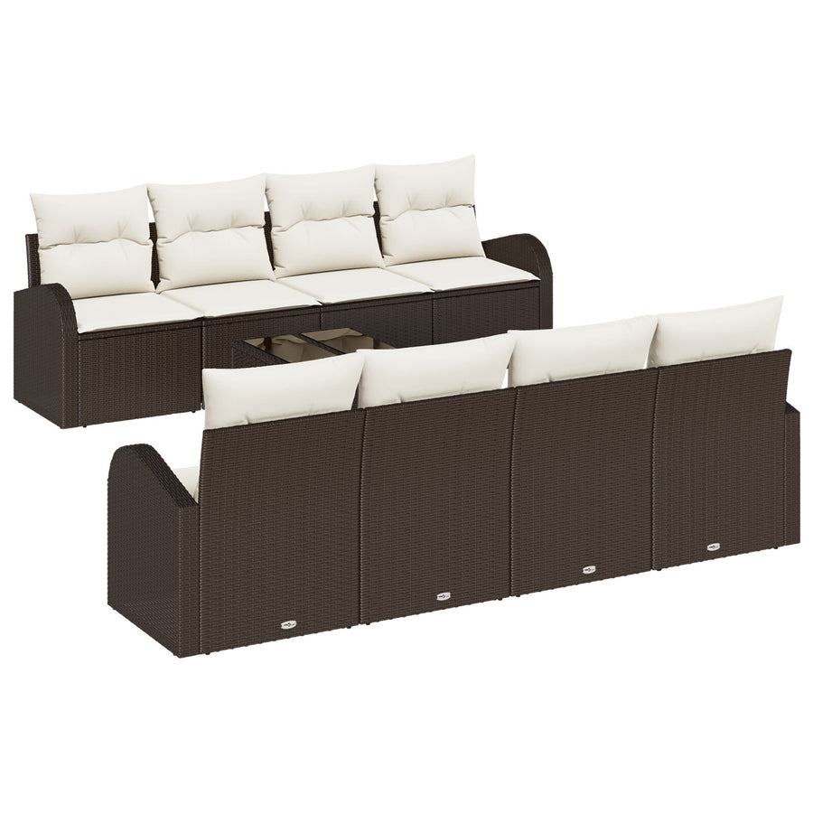 9-Delige Tuinbank Set Met Kussens Bruin Poly Rattan