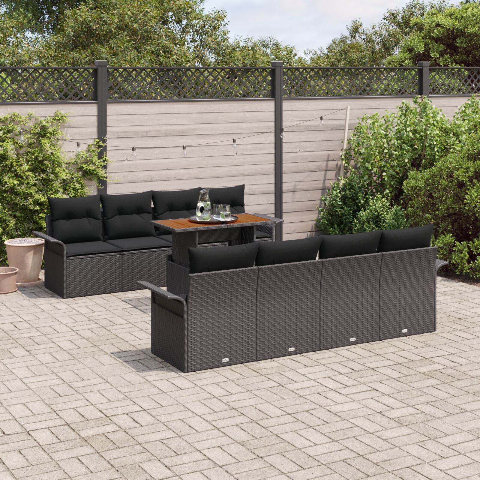 9 Delige Tuin Sofa Set Met Kussens Zwart Poly Rattan Acacia