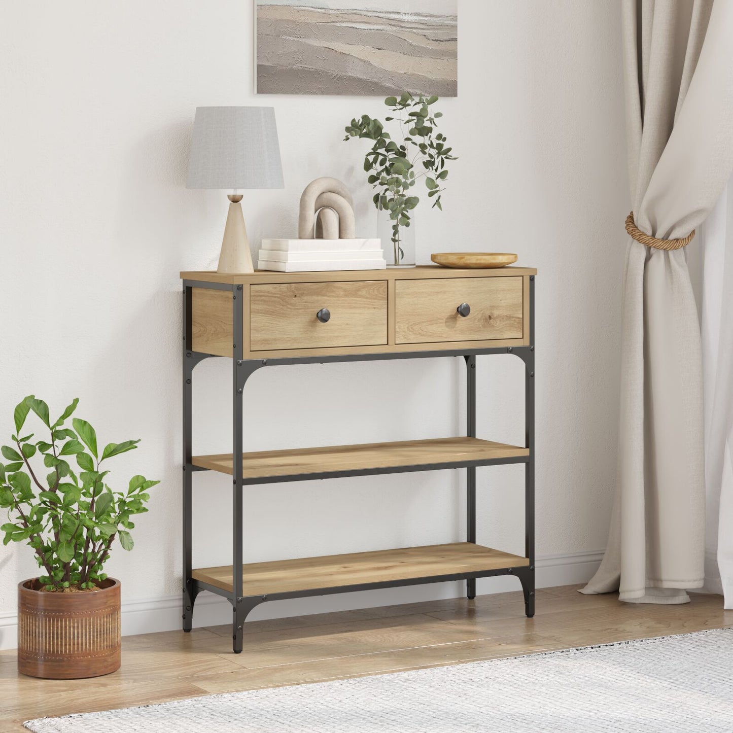 Console Tafel Artisan Eiken 72,5X25X75 Cm Engineered Hout & Staal