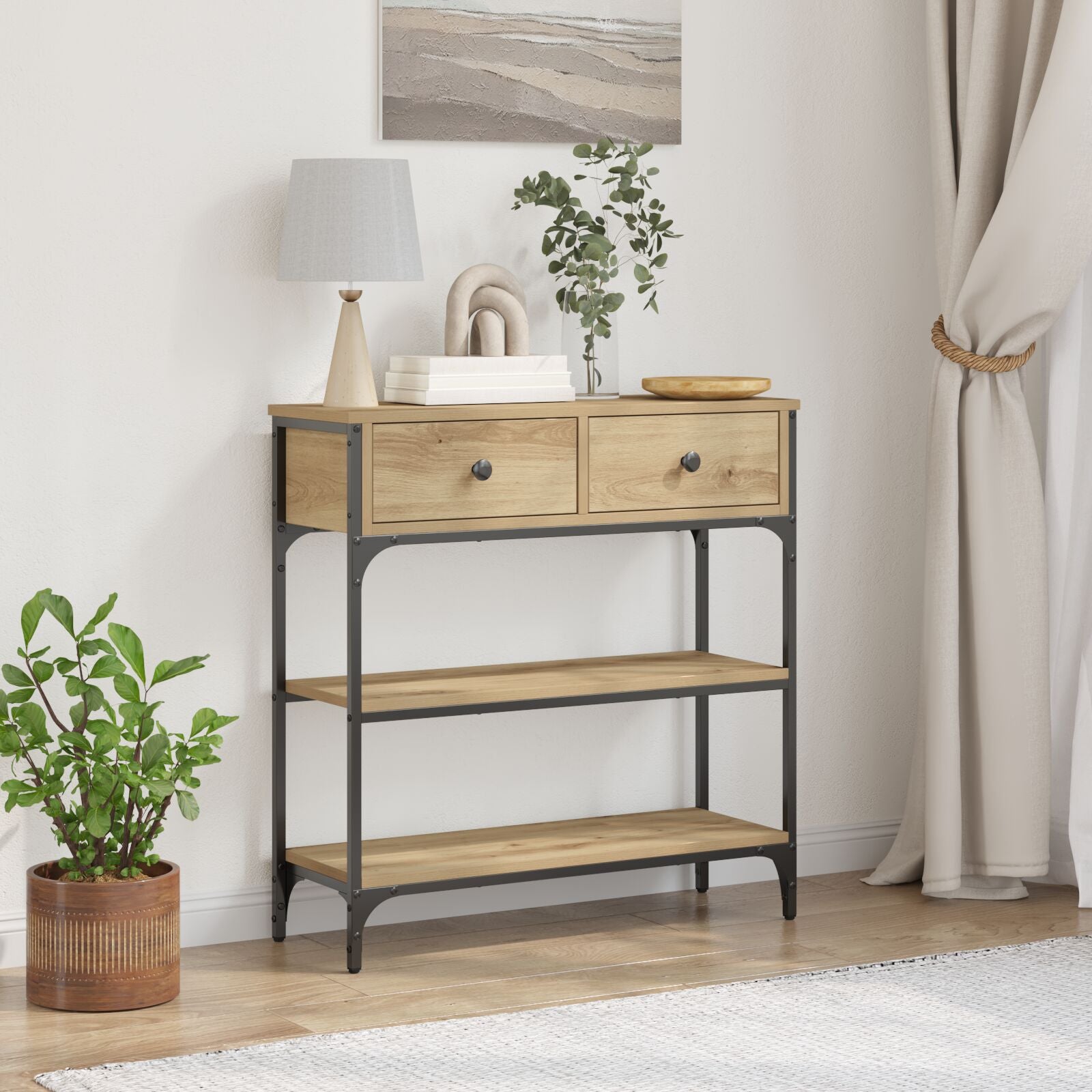 Console Tafel Artisan Eiken 72,5X25X75 Cm Engineered Hout & Staal