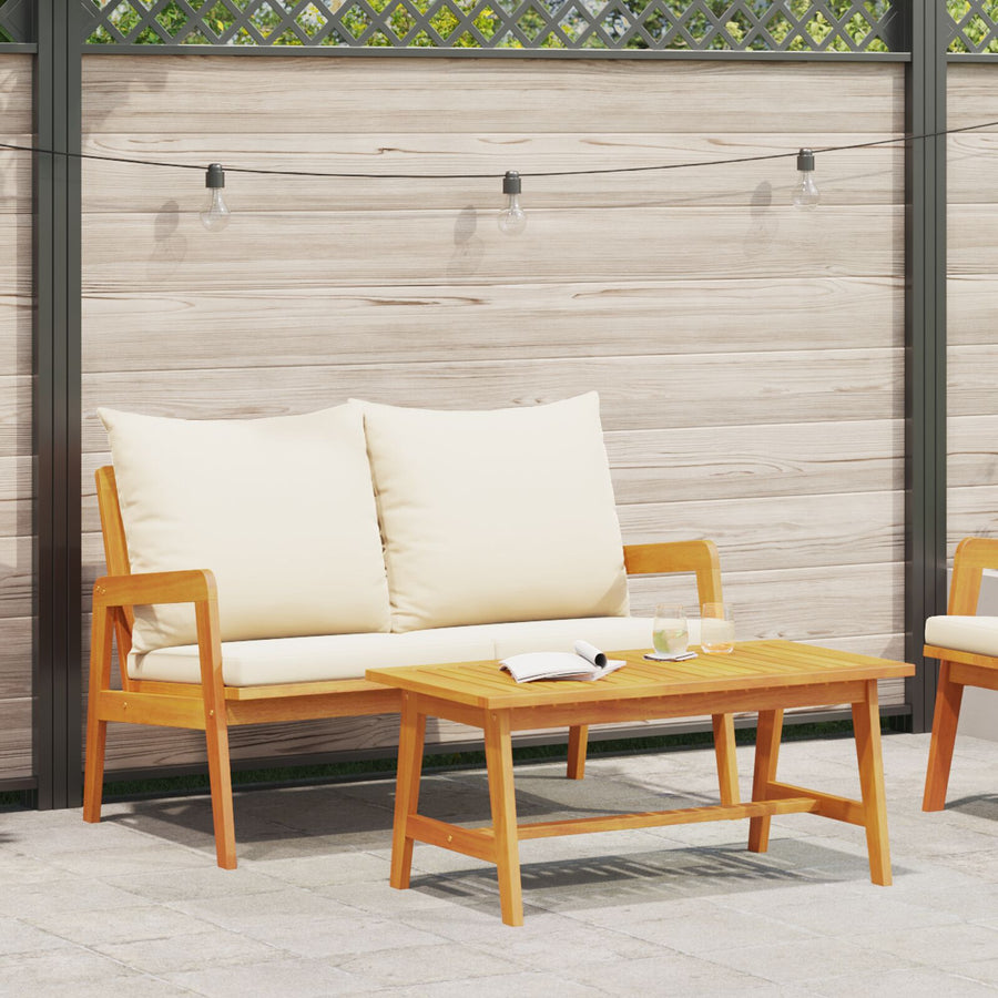 2 Delige Bistroset Met Kussens Massief Hout Acacia Crème wit Tafel + bank