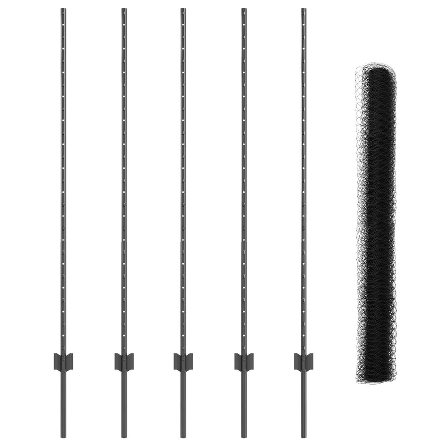 Hekposts 10 stuks U-Channel Grijs 140 cm Staal, vidaXL Hexagonaal Hek Grijs 1.4x10 m Staal