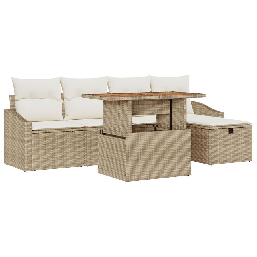 6-Delige Tuinbankstel Met Kussens Beige Poly Riet