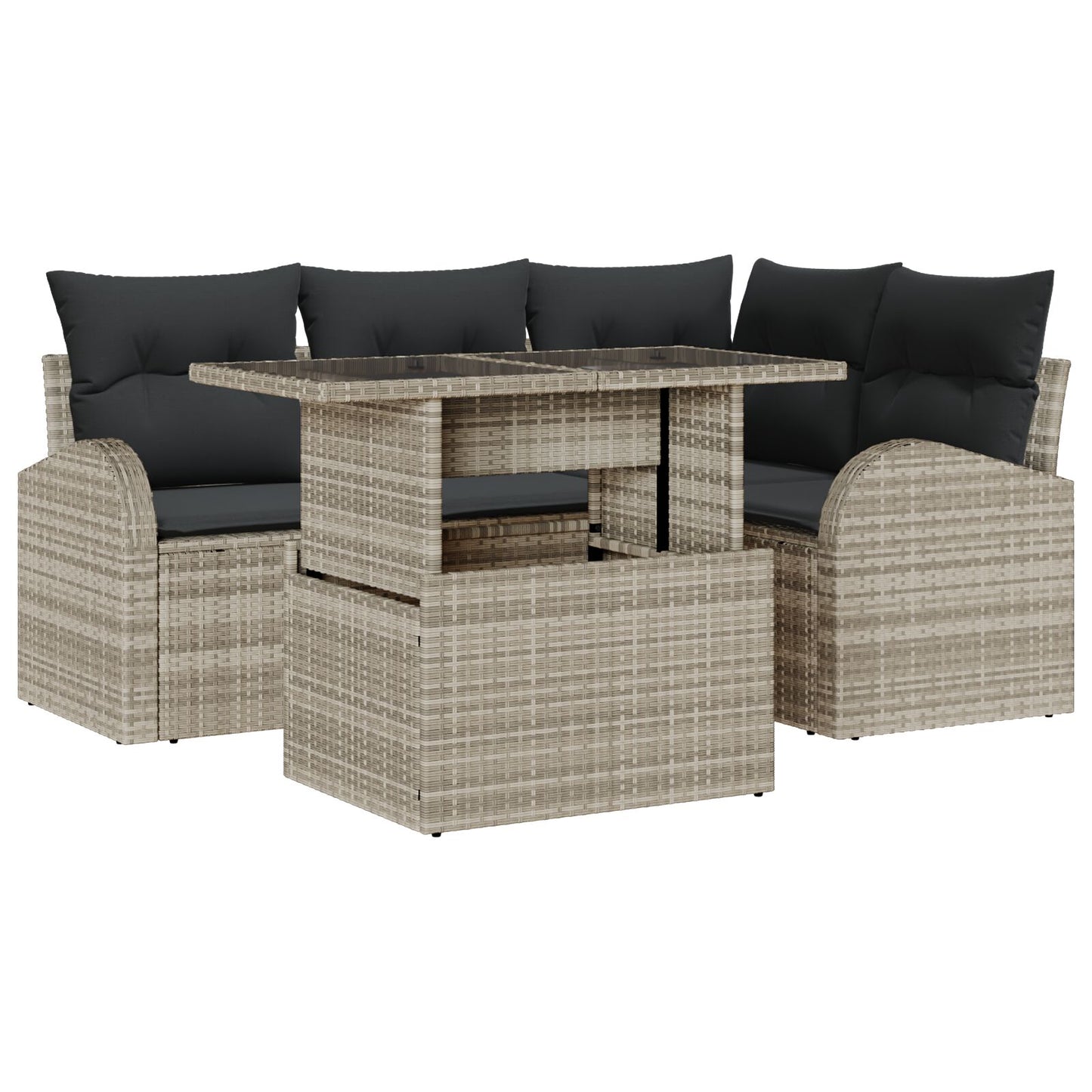 5-Delige Tuin Sofa Set Met Kussens Lichtgrijs Poly Rattan