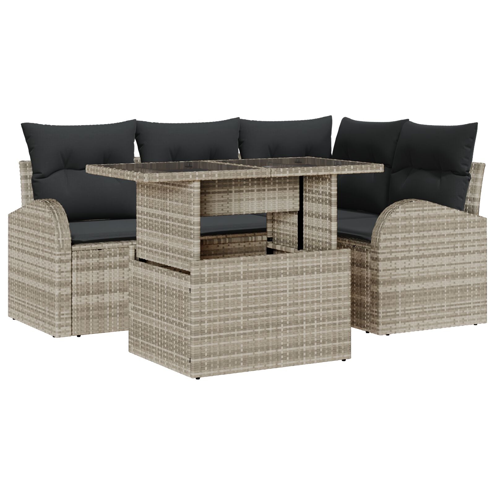 5-Delige Tuin Sofa Set Met Kussens Lichtgrijs Poly Rattan