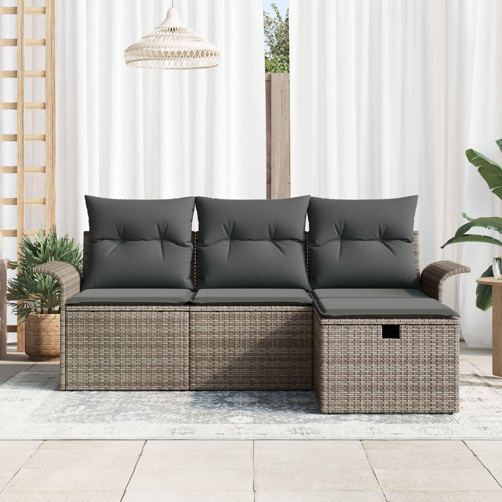 4-Delige Tuinsofaset Met Kussens Grijs Poly Rattan