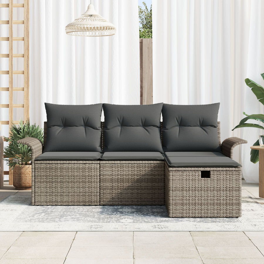 4-Delige Tuinsofaset Met Kussens Grijs Poly Rattan