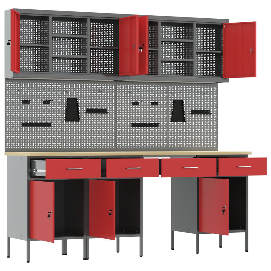 10-Delige Werkbank Set Rood Staal