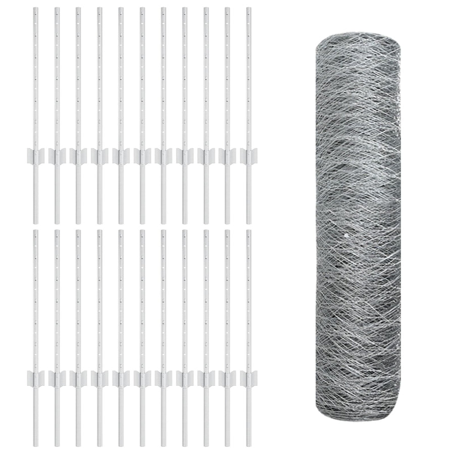 Hekpalen 11 St U-Kanaal 60 Cm Gegalvaniseerd Staal,  Zeshoekig Hek 0,6X50 M Gegalvaniseerd Staal