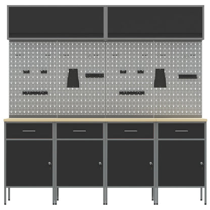 10-Delige Werkcabinet En Pegboard Set Mdf En Metaal 4x (84 cm) Zwart 4x kast + 4x pegboard + 2x kast met deur