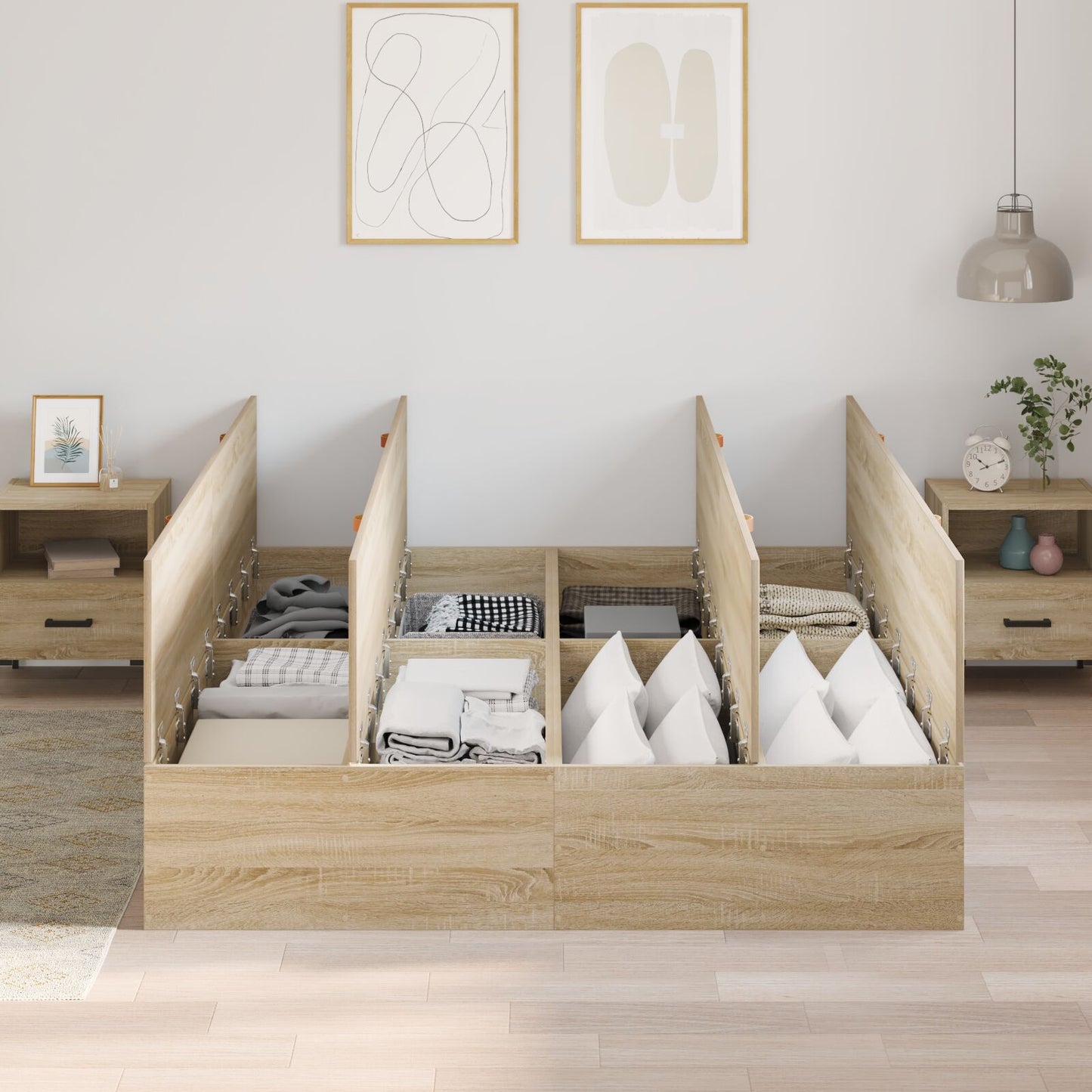 Bed Met Opbergruimte Bewerkt Hout 140 X 200 Cm Sonoma Eiken 140 x 190 cm