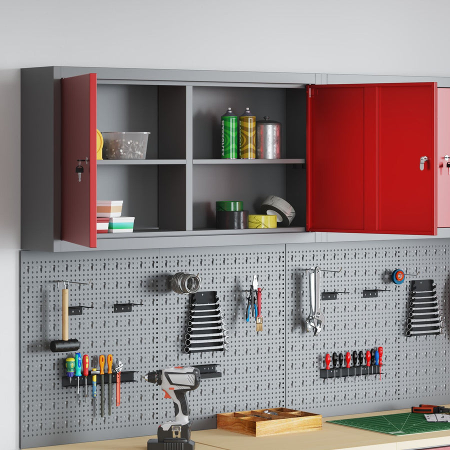 Gereedschapskast Muurbevestiging 100X20X55 Cm Staal 100 cm Rood en grijs Wandkast