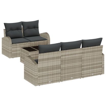 6 Delige Tuin Sofa Set Met Kussens Licht Grijs Poly Rattan