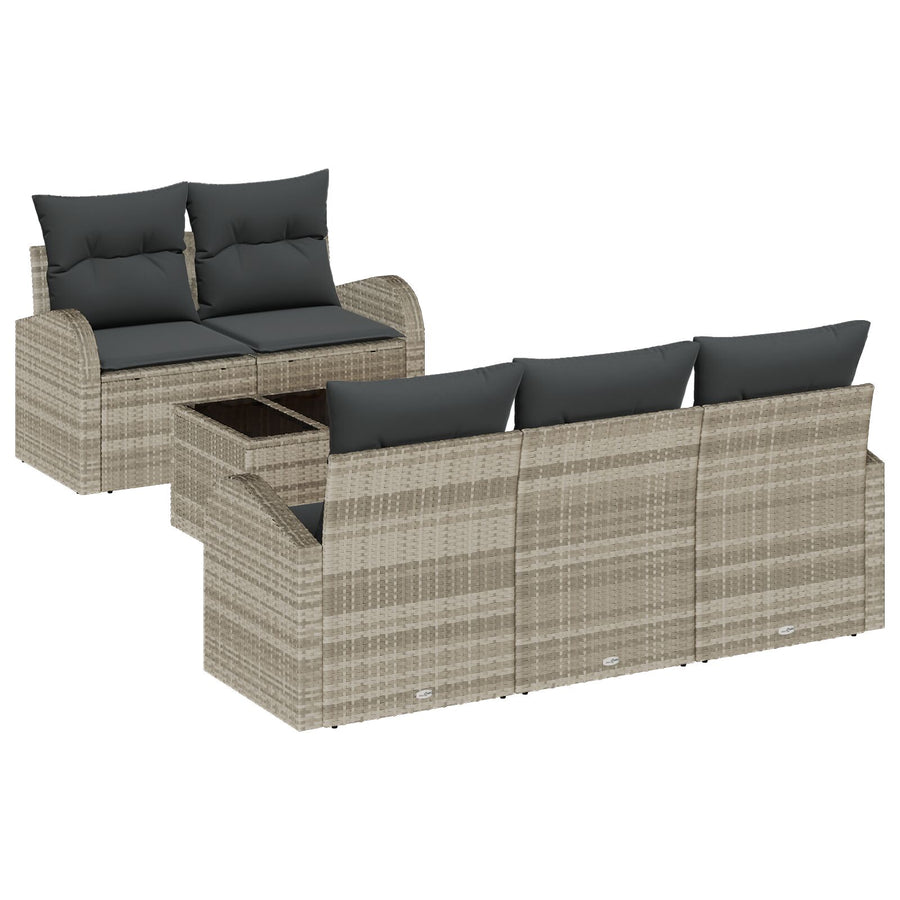 6 Delige Tuin Sofa Set Met Kussens Licht Grijs Poly Rattan