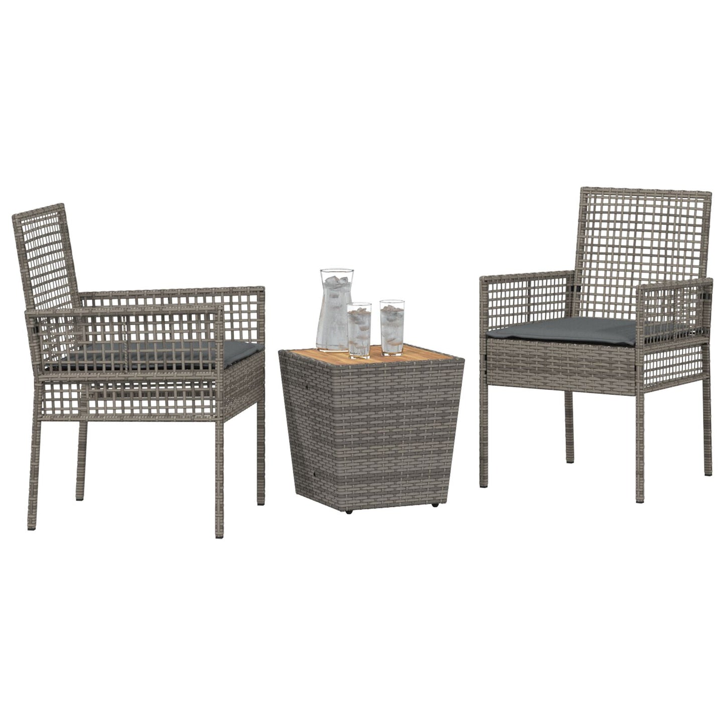 3-Delige Tuin Bistroset Met Kussens Grijs Poly Rattan