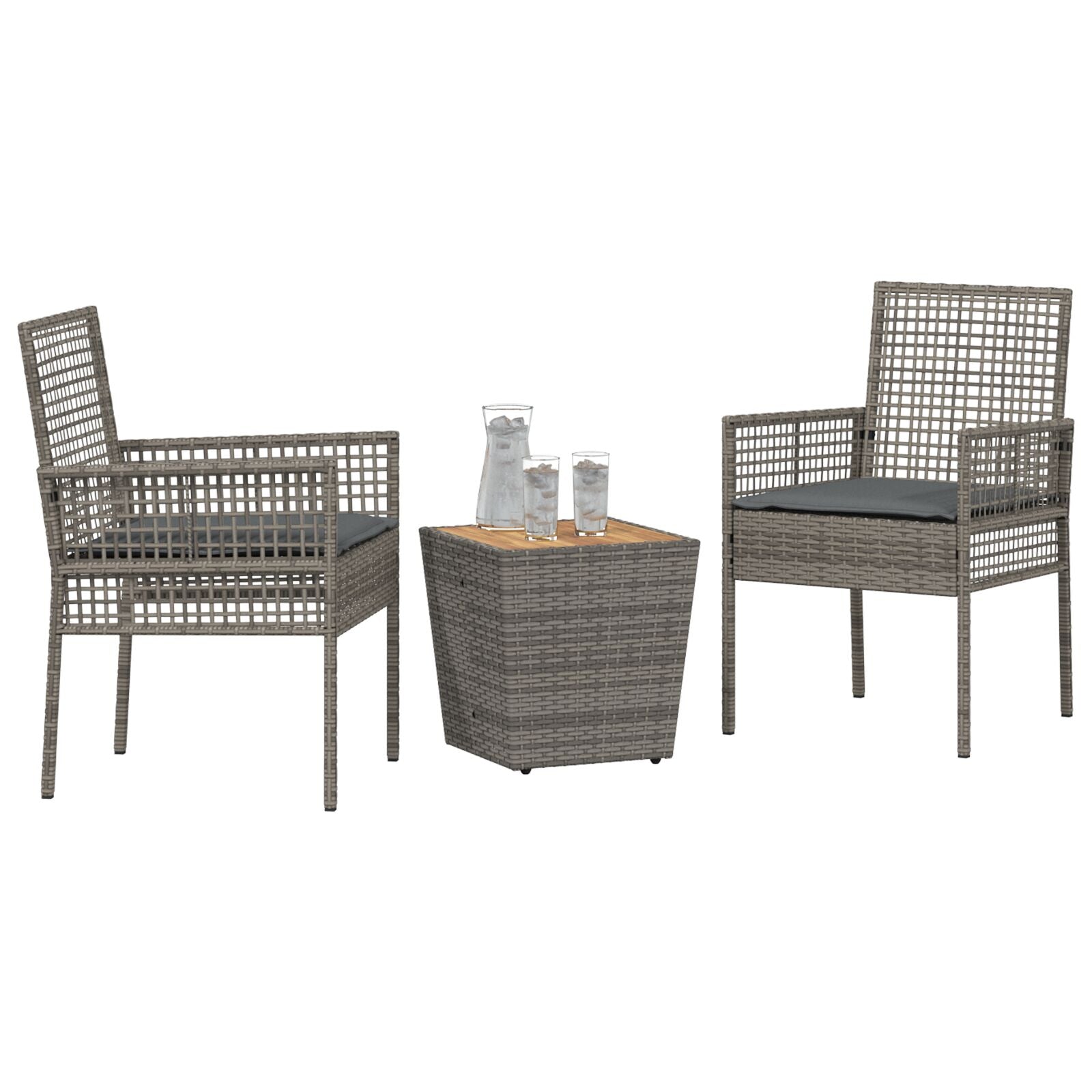 3-Delige Tuin Bistroset Met Kussens Grijs Poly Rattan