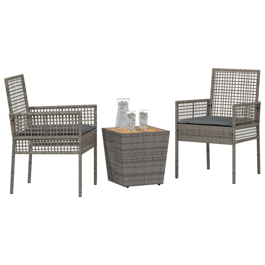 3-Delige Tuin Bistroset Met Kussens Grijs Poly Rattan